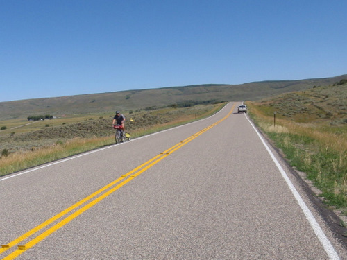 Passing Cyclist, southbound on the GDMBR.